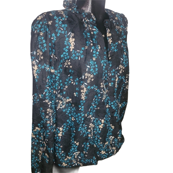 Tamara H Floral Black and Teal Blouse XL - Picture 3 of 7